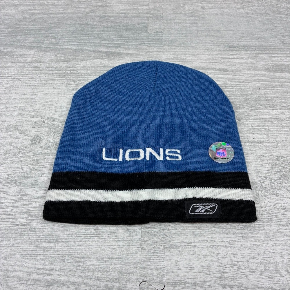 Vintage Y2K Detroit Lions Beanie Hat Cap Adult Size Blue Knit Winter Reebok